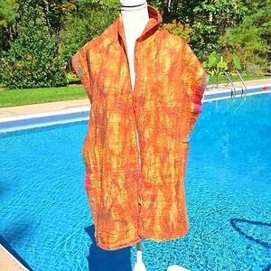 Scarf Handcrafted Wool and Silk New 79x13" Fall Oranges & Brown Blue Pink Unique